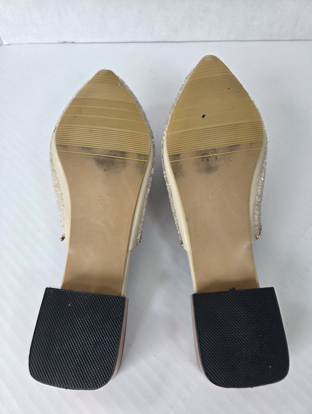 Embellished Pointed-Toe Slip-On Mules in Champagne Bow Preppy Office - Picture 4 of 7